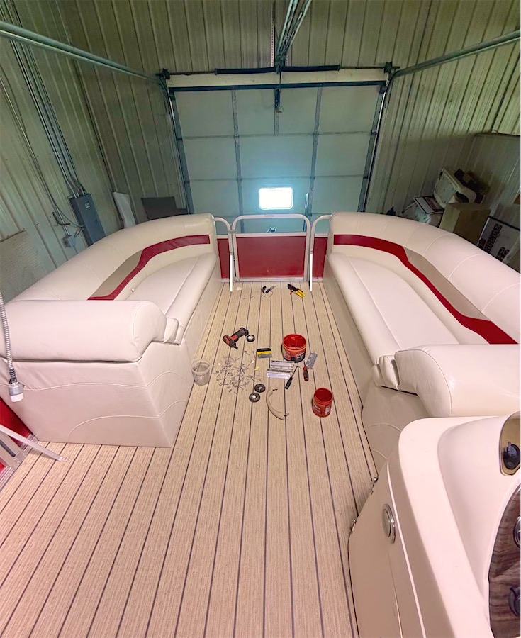 Reupholstered pontoon boat seating