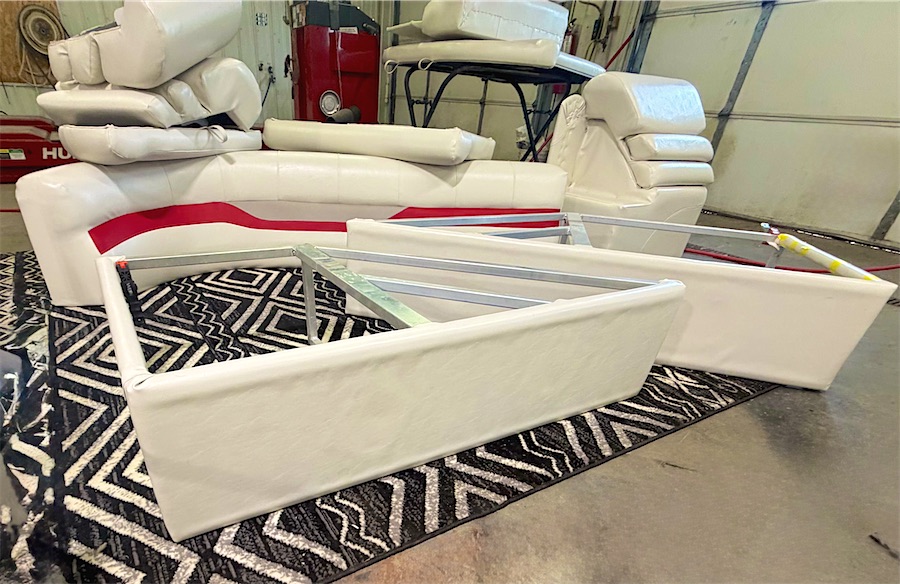 New white and red pontoon seating
